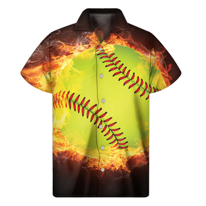 Fireball Softball Print Men's Short Sleeve Shirt