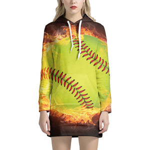 Fireball Softball Print Pullover Hoodie Dress