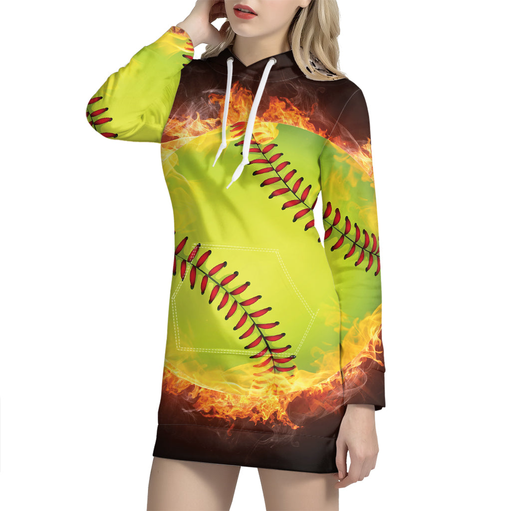 Fireball Softball Print Pullover Hoodie Dress