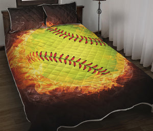 Fireball Softball Print Quilt Bed Set