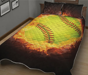 Fireball Softball Print Quilt Bed Set