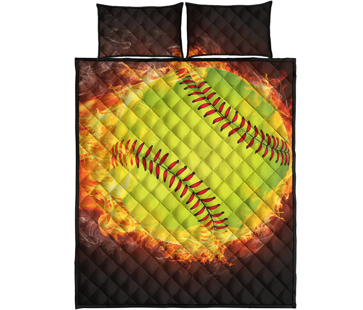 Fireball Softball Print Quilt Bed Set