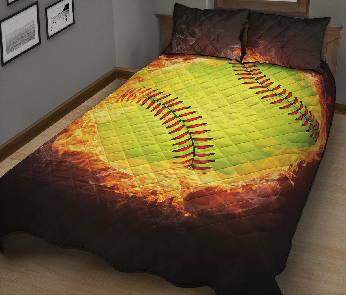 Fireball Softball Print Quilt Bed Set