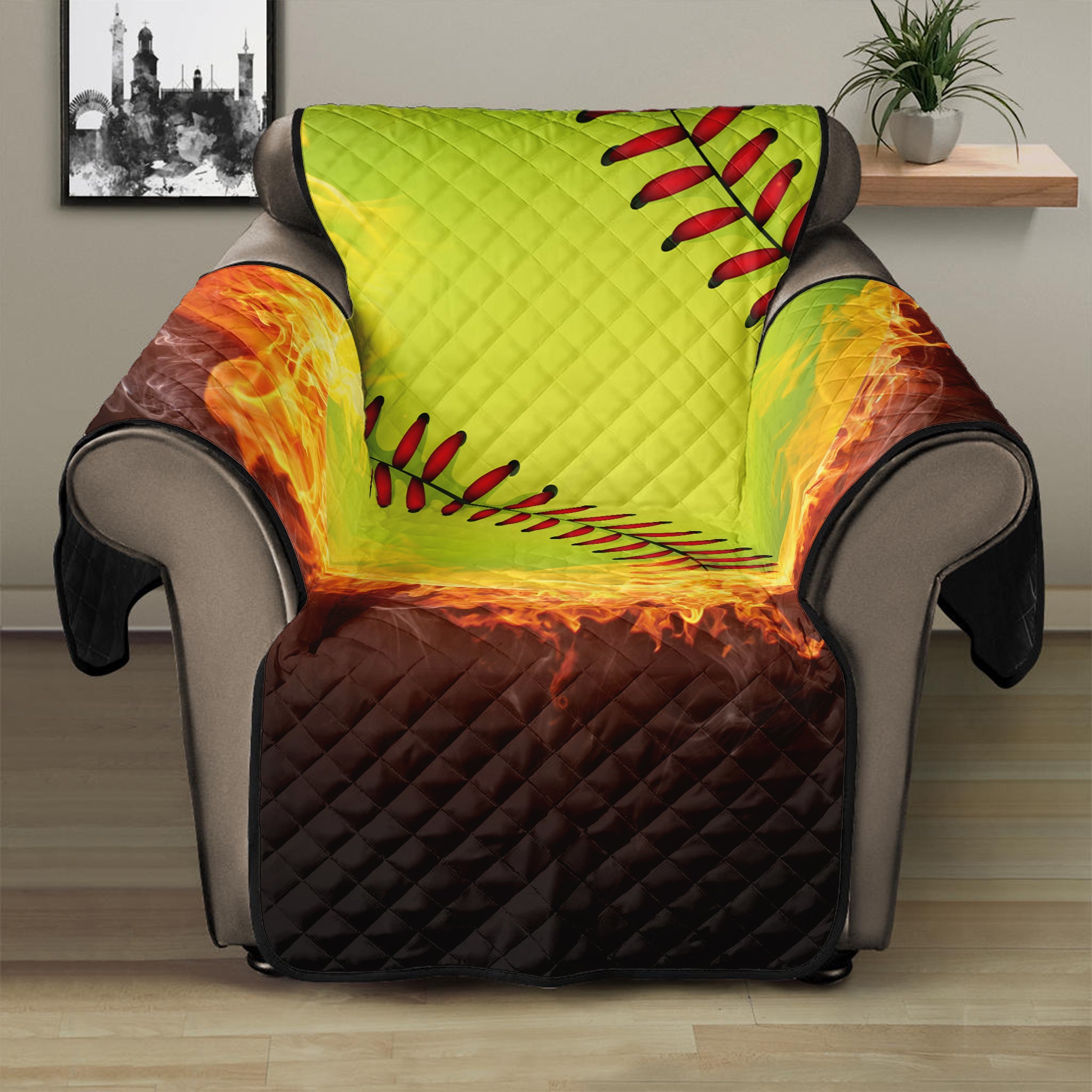 Fireball Softball Print Recliner Protector