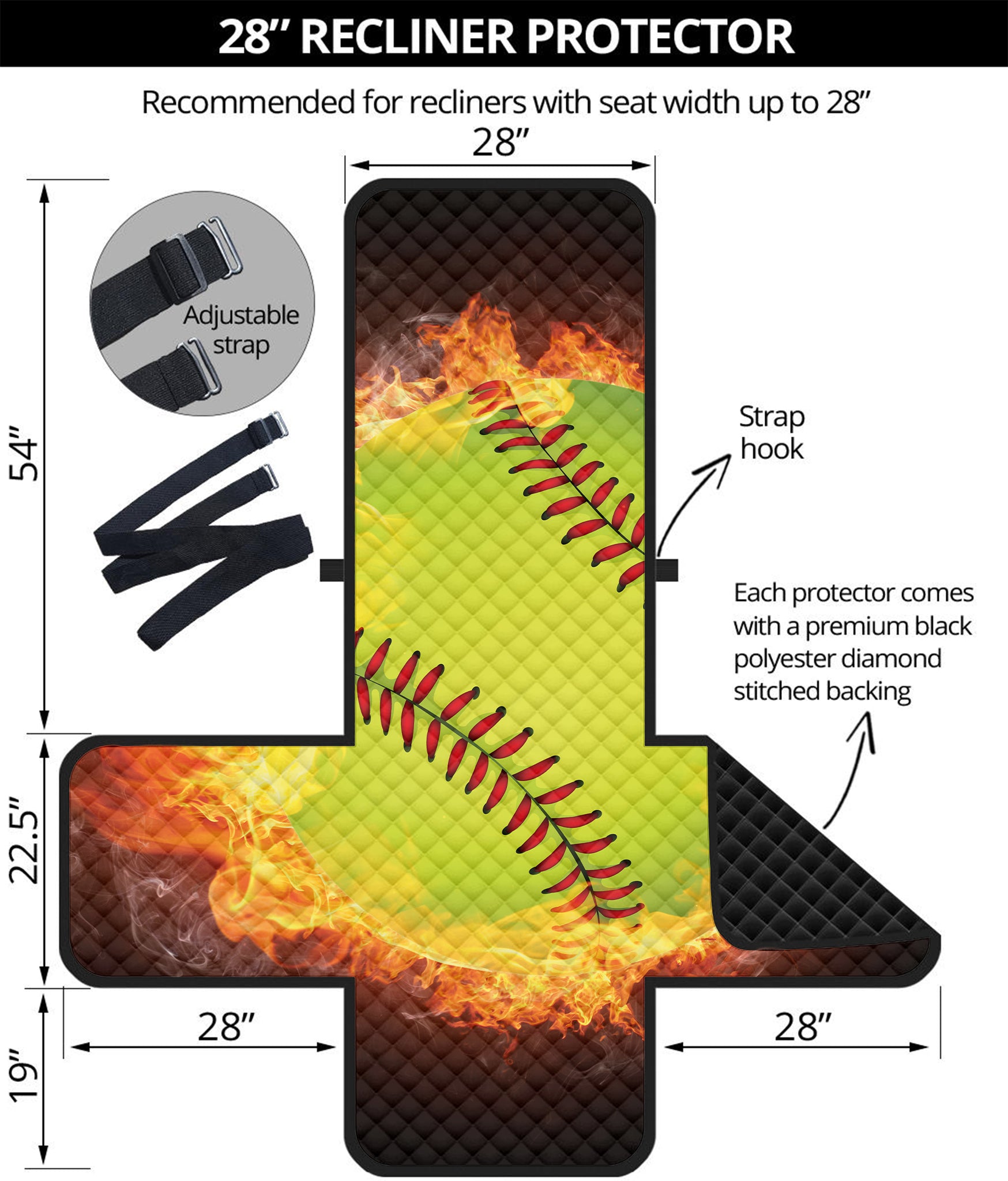 Fireball Softball Print Recliner Protector