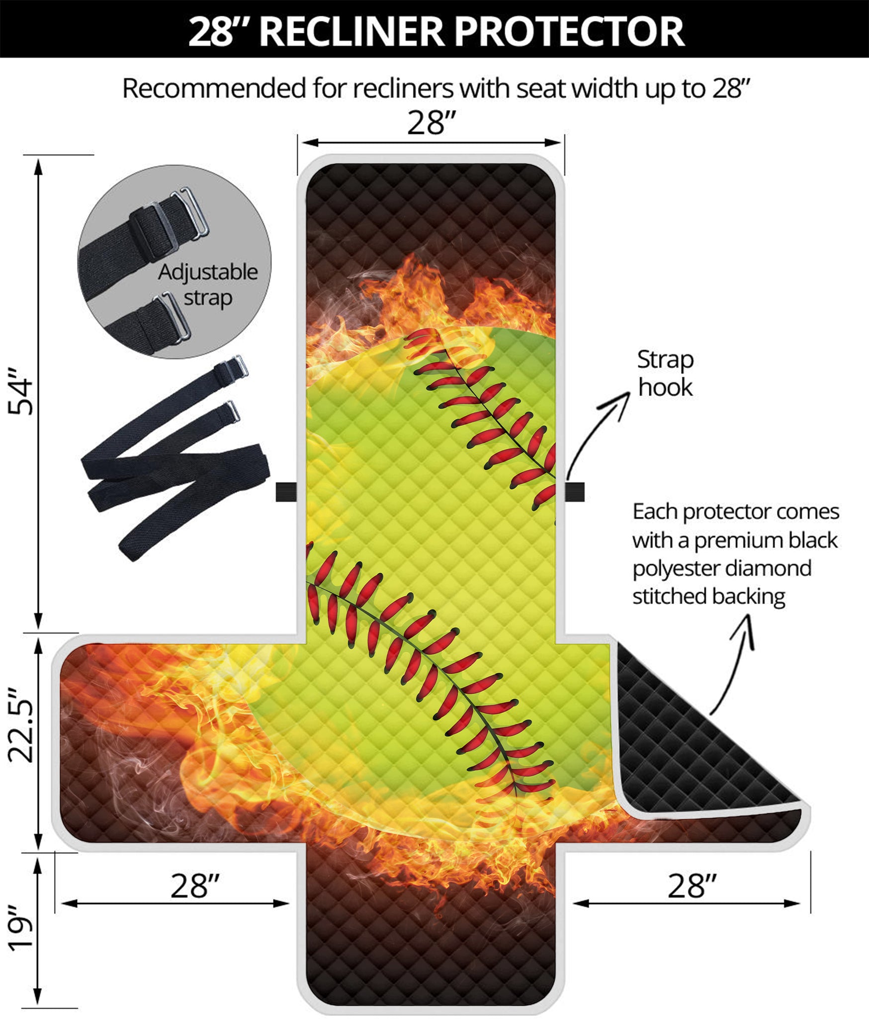 Fireball Softball Print Recliner Protector