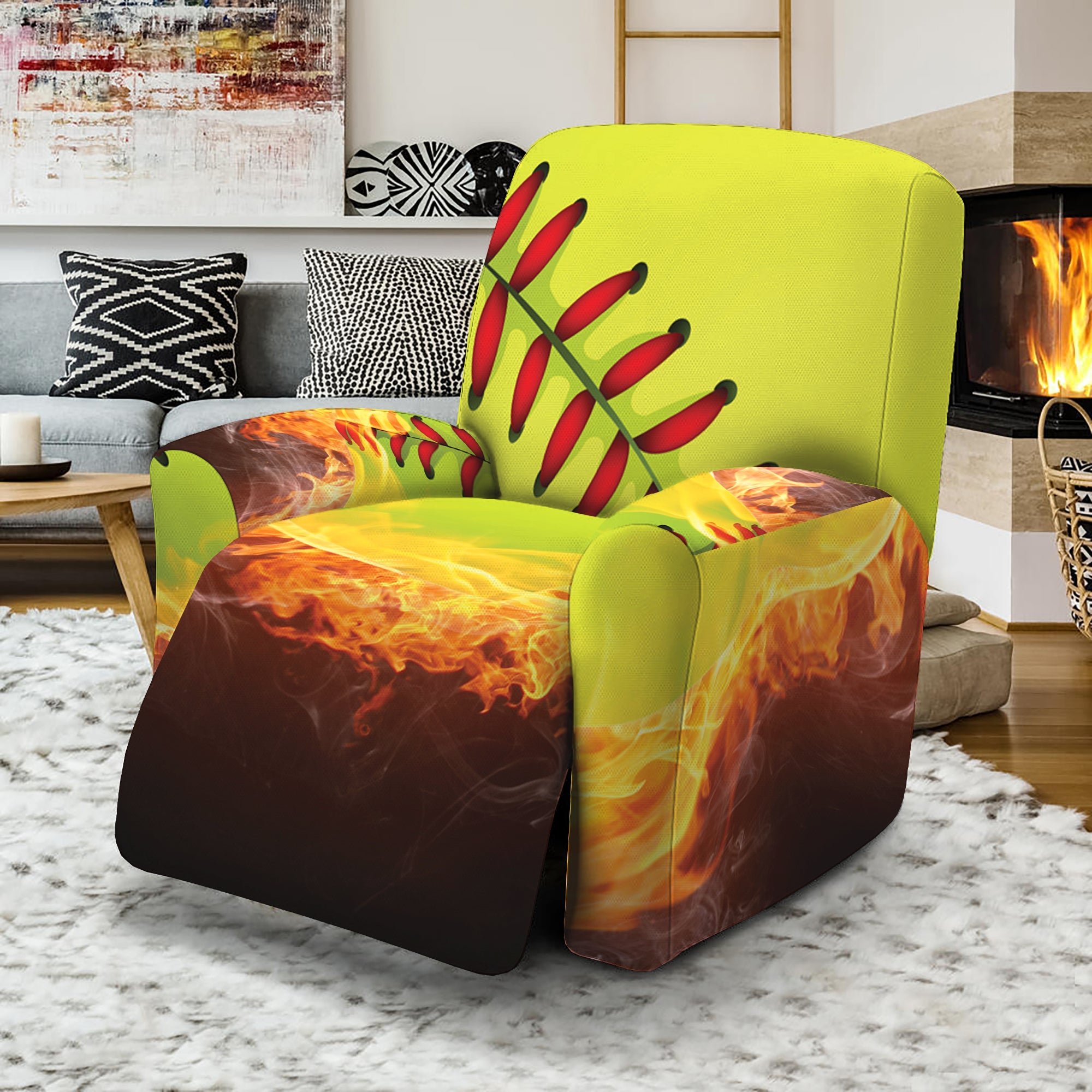 Fireball Softball Print Recliner Slipcover