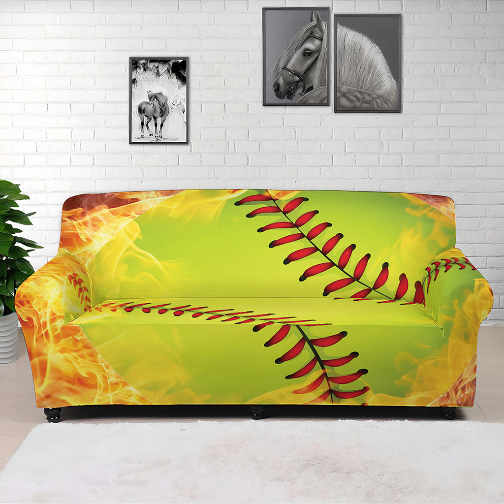 Fireball Softball Print Sofa Cover