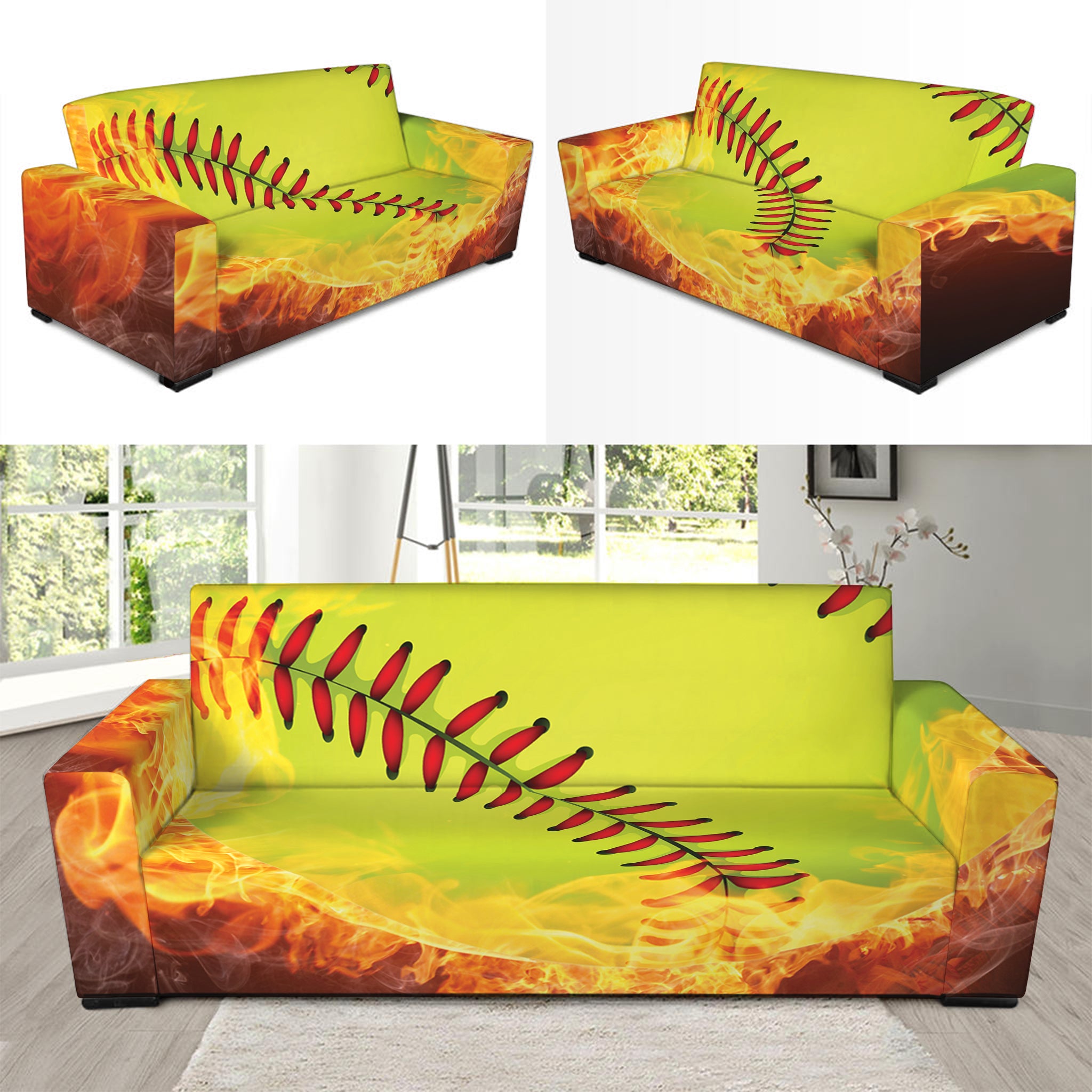 Fireball Softball Print Sofa Slipcover