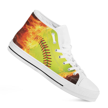 Fireball Softball Print White High Top Shoes