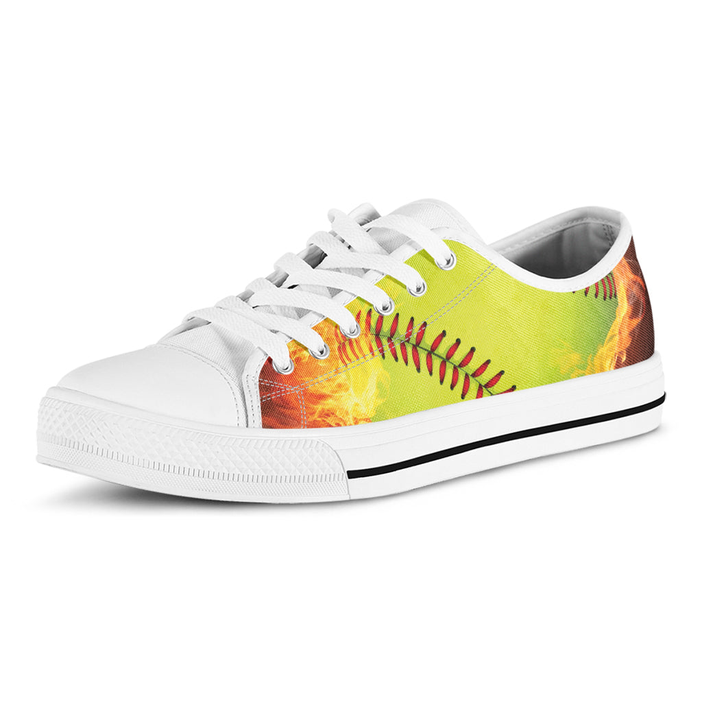 Fireball Softball Print White Low Top Shoes