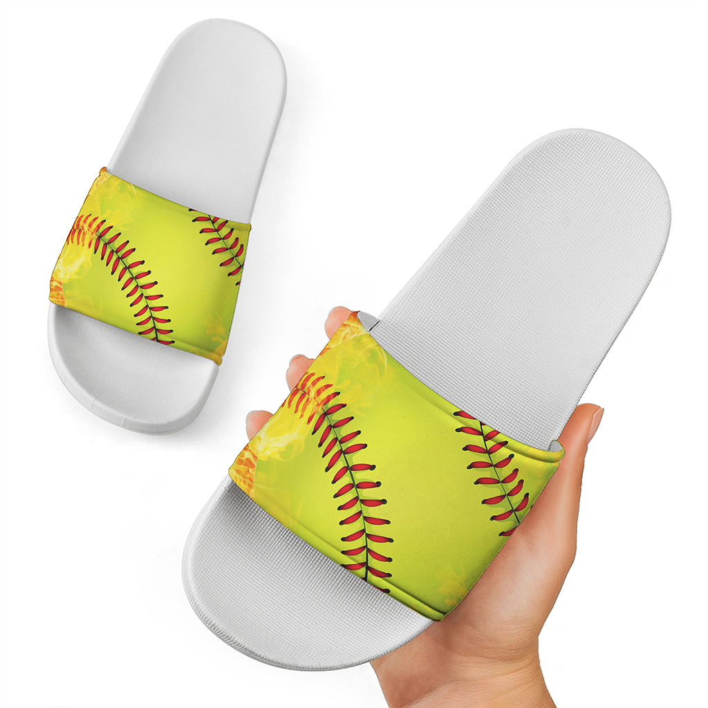 Fireball Softball Print White Slide Sandals