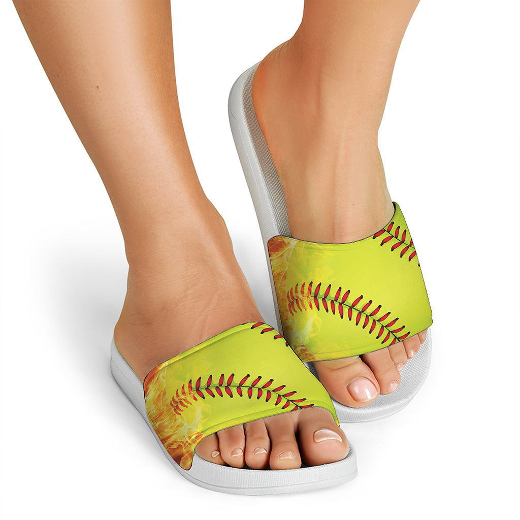 Fireball Softball Print White Slide Sandals