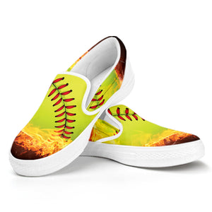 Fireball Softball Print White Slip On Shoes