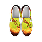 Fireball Softball Print White Slip On Shoes