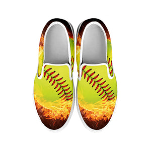 Fireball Softball Print White Slip On Shoes