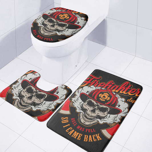 Firefighter Department Skull Print 3 Piece Bath Mat Set