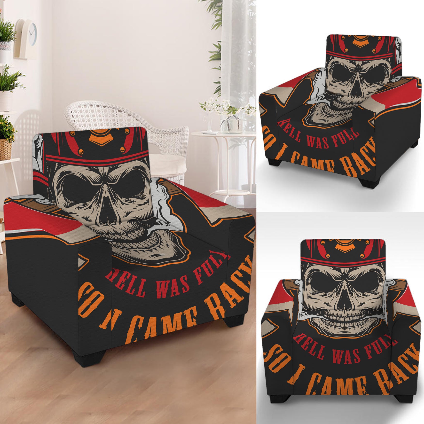 Firefighter Department Skull Print Armchair Slipcover