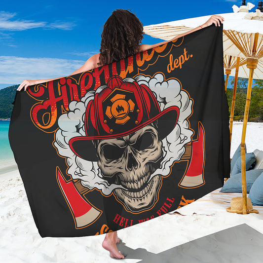 Firefighter Department Skull Print Beach Sarong Wrap
