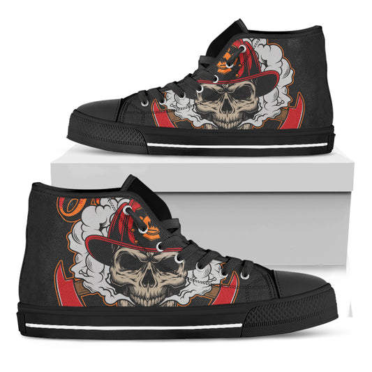 Firefighter Department Skull Print Black High Top Shoes