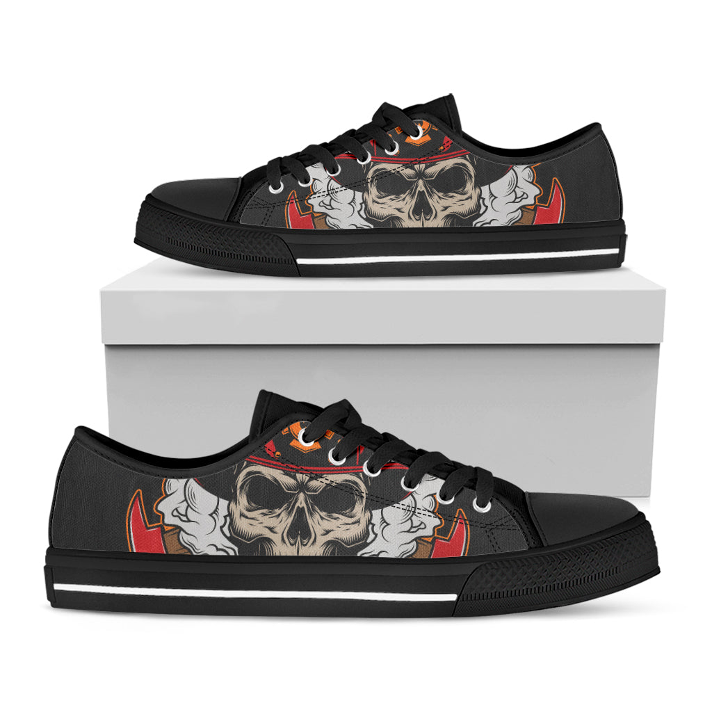 Firefighter Department Skull Print Black Low Top Shoes 