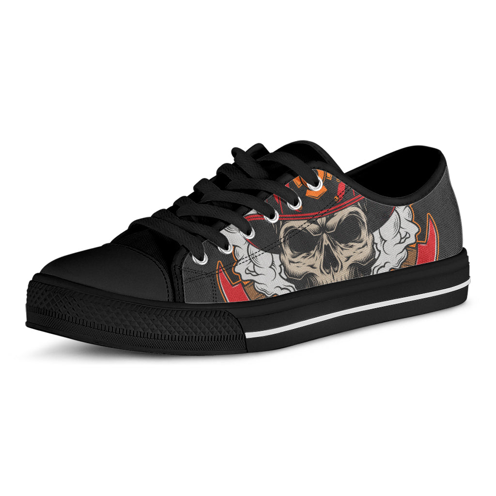 Firefighter Department Skull Print Black Low Top Shoes 