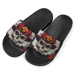 Firefighter Department Skull Print Black Slide Sandals