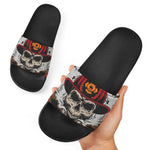 Firefighter Department Skull Print Black Slide Sandals