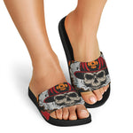 Firefighter Department Skull Print Black Slide Sandals