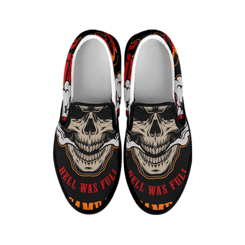 Firefighter Department Skull Print Black Slip On Shoes