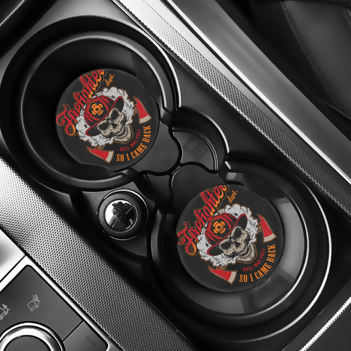 Firefighter Department Skull Print Car Coasters