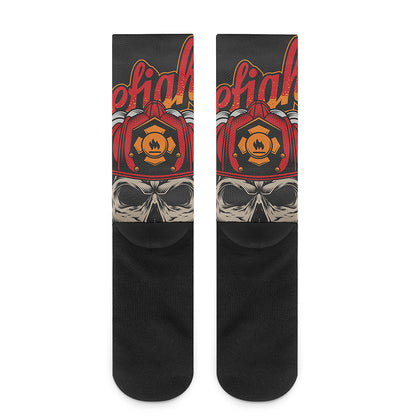 Firefighter Department Skull Print Crew Socks