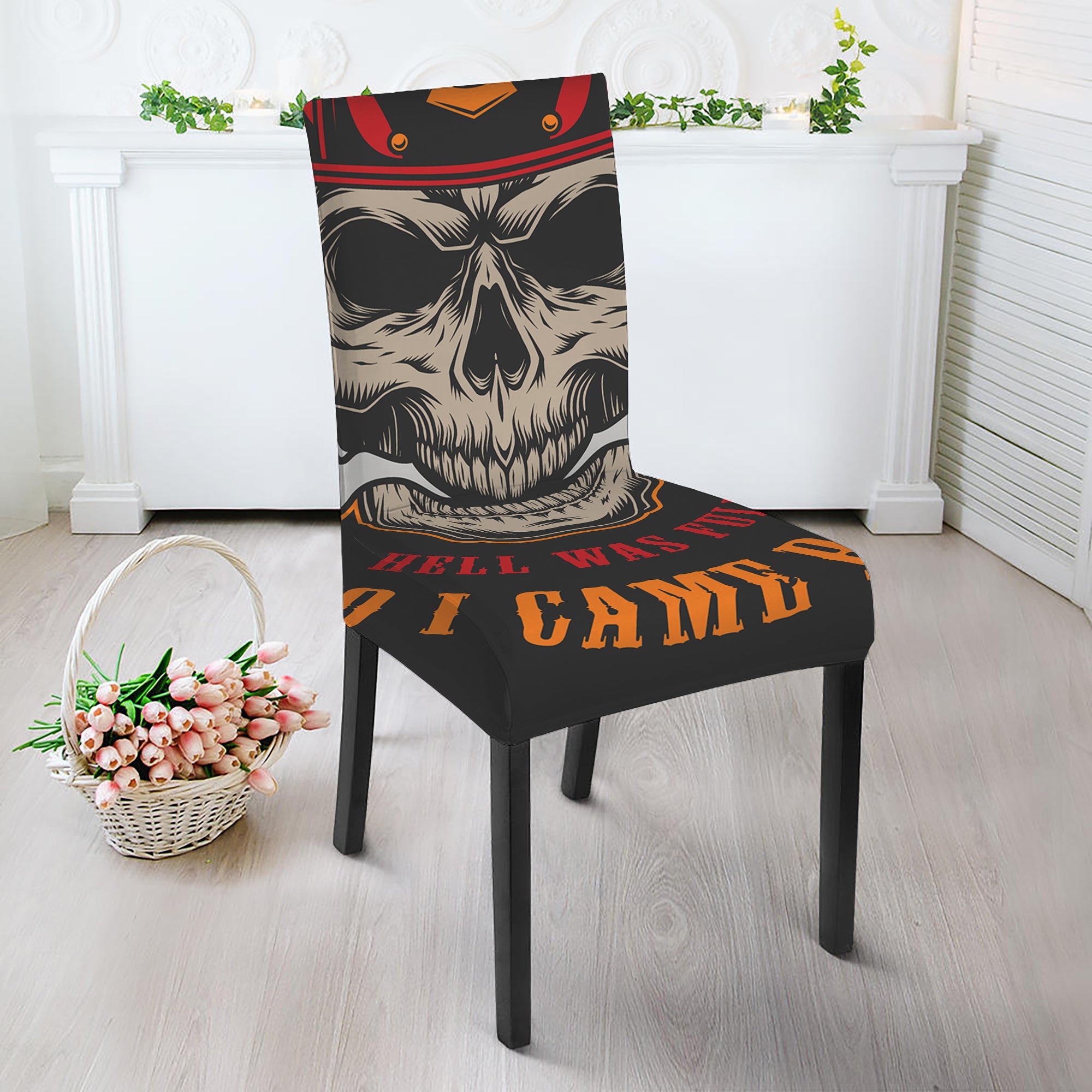 Firefighter Department Skull Print Dining Chair Slipcover