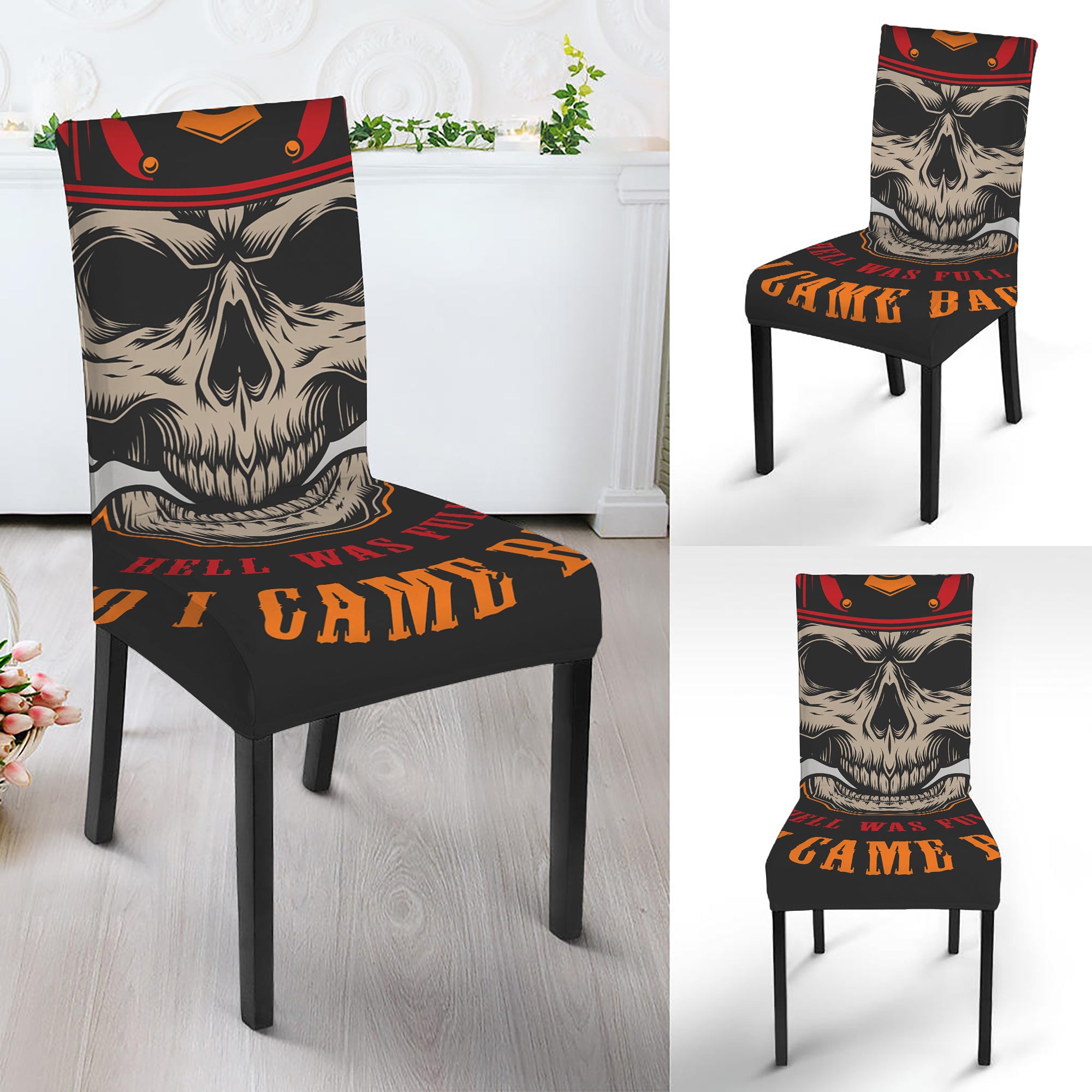 Firefighter Department Skull Print Dining Chair Slipcover