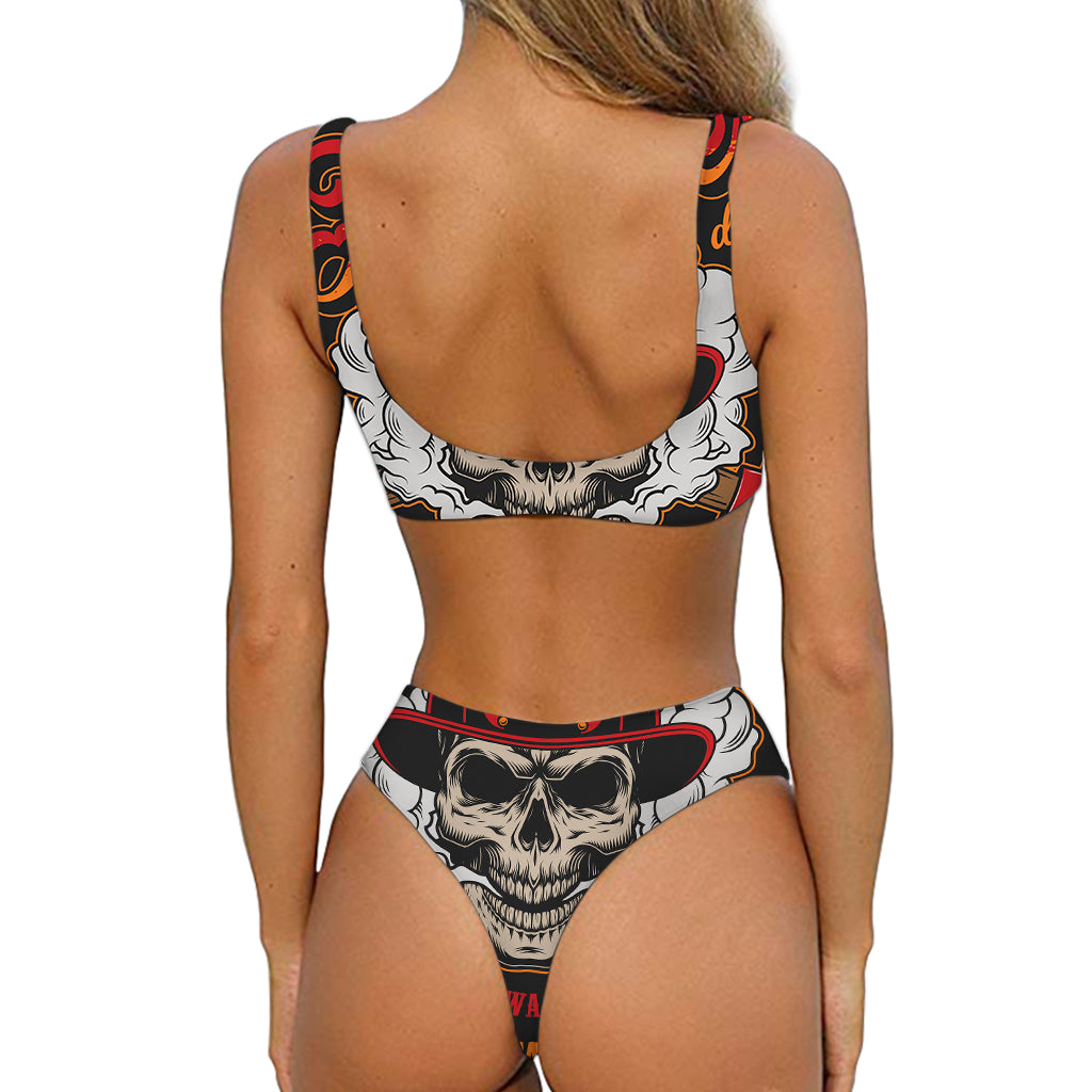 Firefighter Department Skull Print Front Bow Tie Bikini