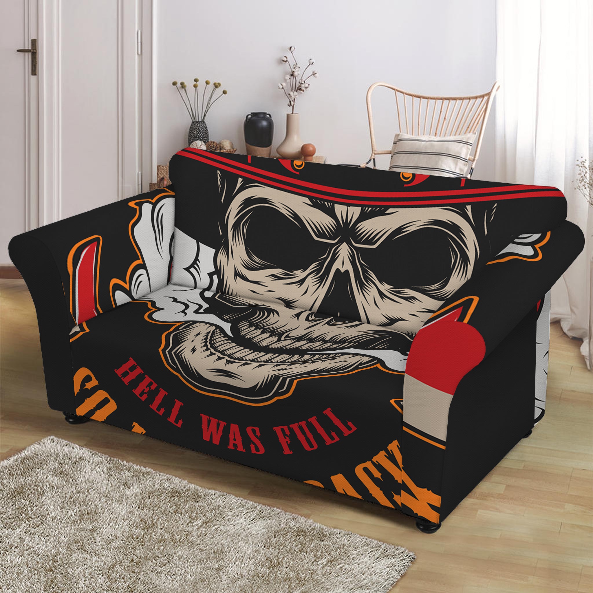 Firefighter Department Skull Print Loveseat Slipcover