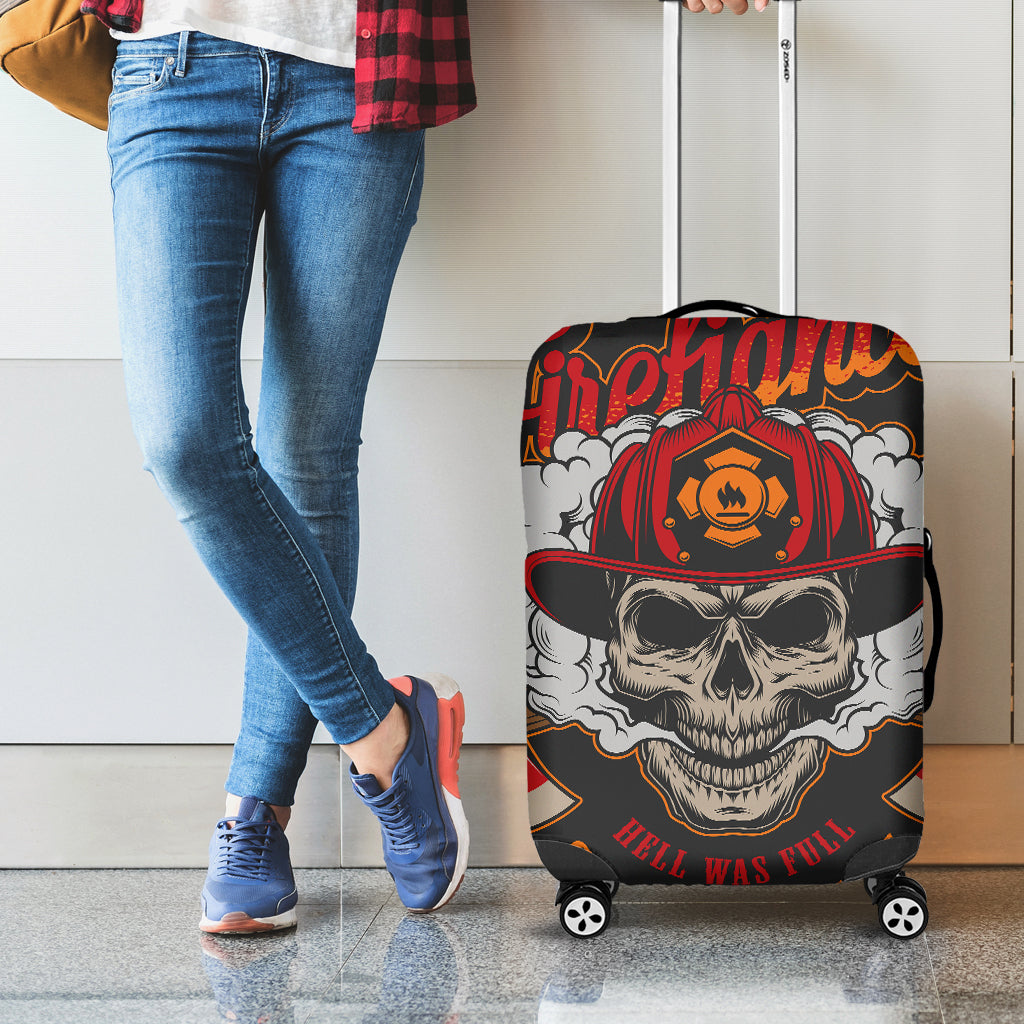 Firefighter Department Skull Print Luggage Cover
