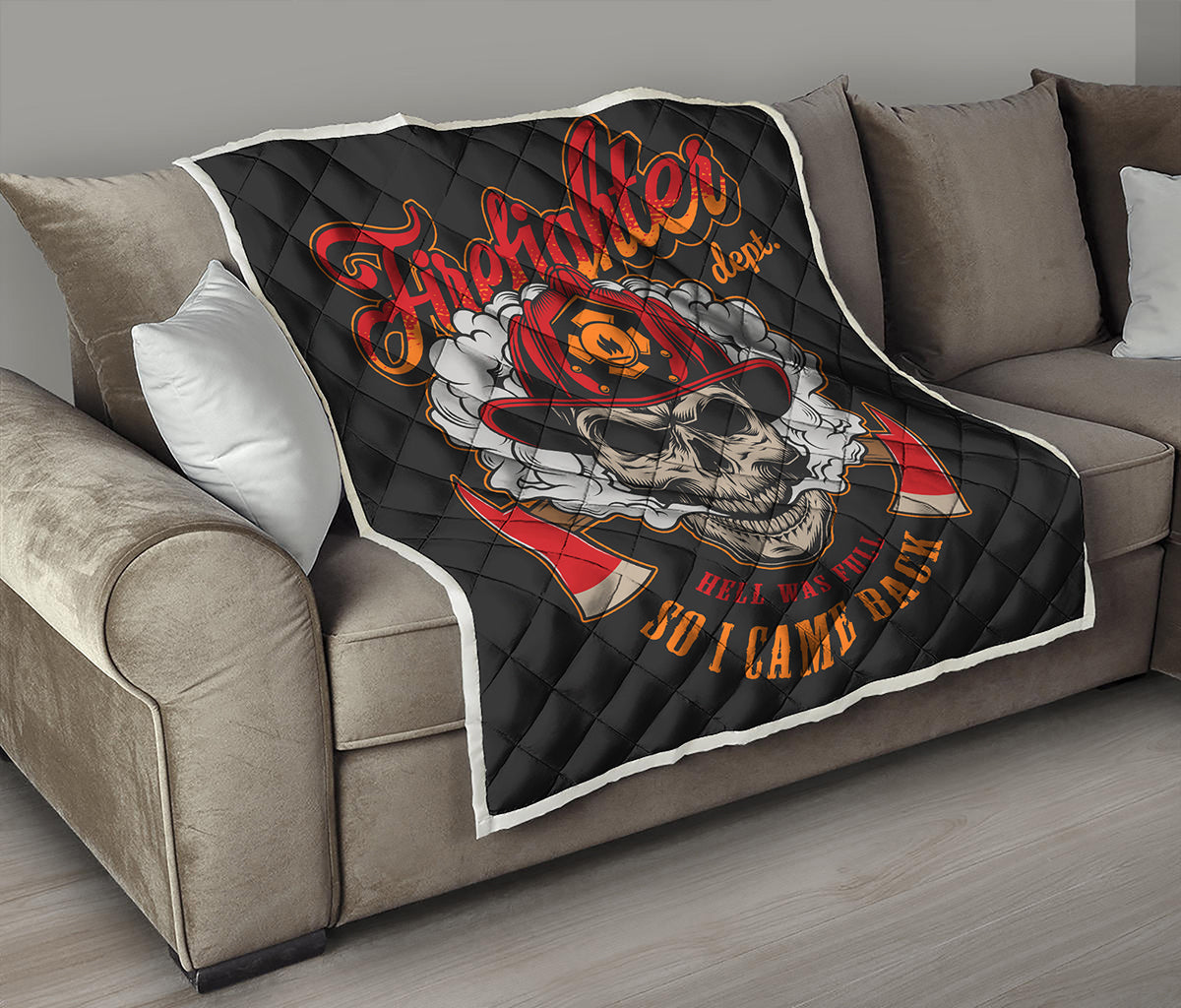 Firefighter Department Skull Print Quilt