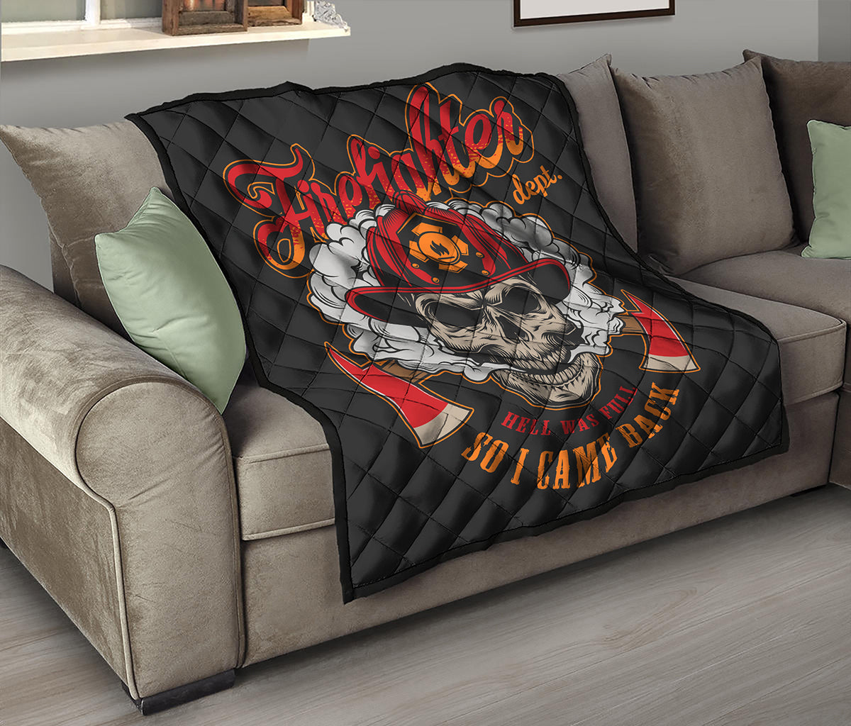 Firefighter Department Skull Print Quilt