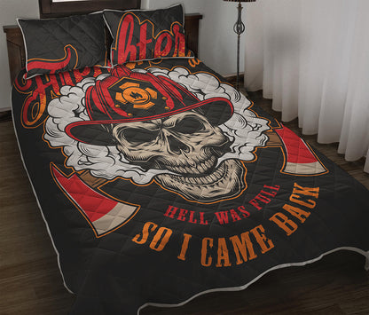 Firefighter Department Skull Print Quilt Bed Set