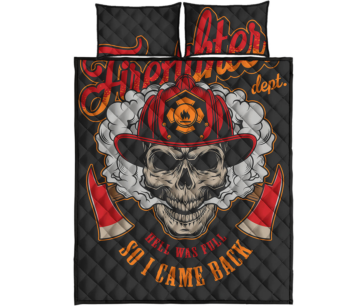 Firefighter Department Skull Print Quilt Bed Set