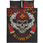 Firefighter Department Skull Print Quilt Bed Set