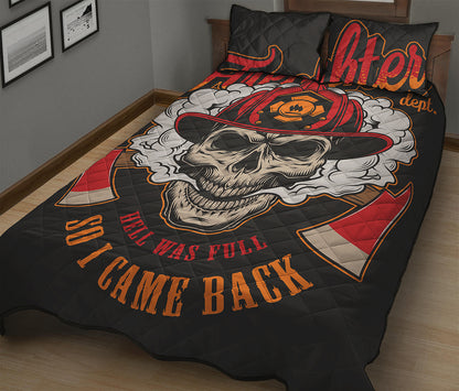 Firefighter Department Skull Print Quilt Bed Set