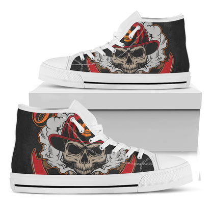 Firefighter Department Skull Print White High Top Shoes
