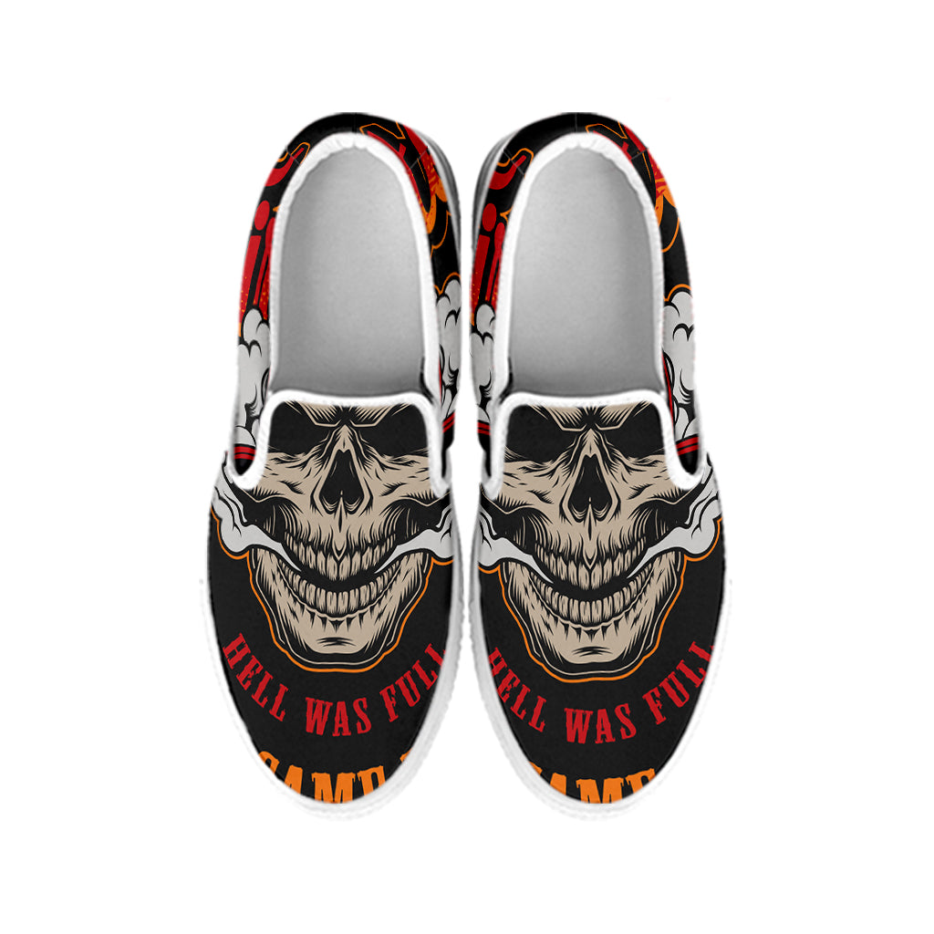 Firefighter Department Skull Print White Slip On Shoes