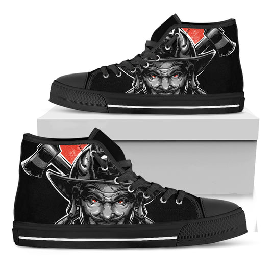 Firefighter Devil Print Black High Top Shoes