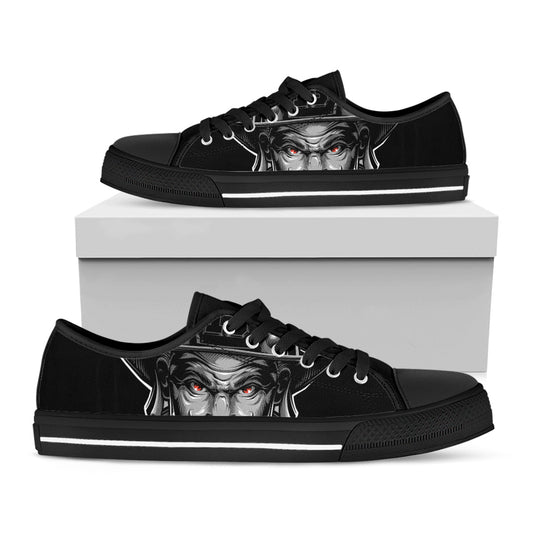 Firefighter Devil Print Black Low Top Shoes 