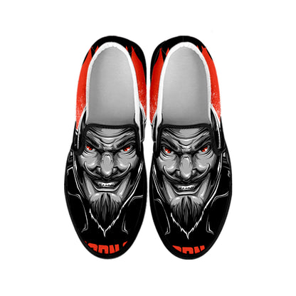 Firefighter Devil Print Black Slip On Shoes
