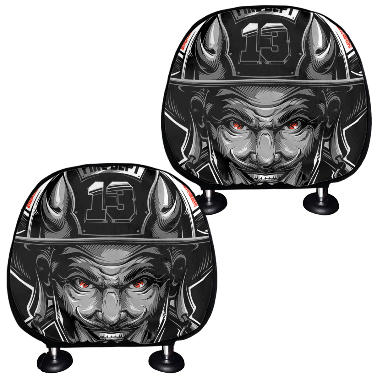 Firefighter Devil Print Car Headrest Covers