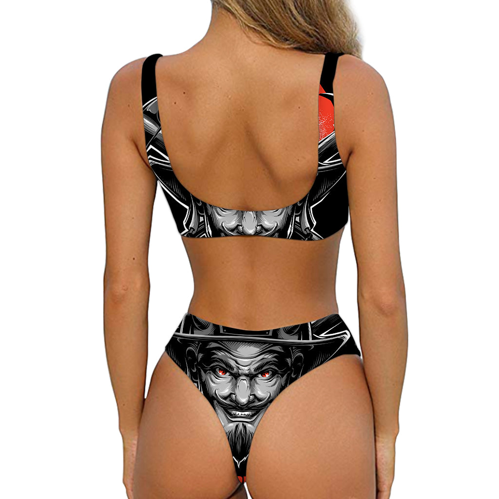 Firefighter Devil Print Front Bow Tie Bikini